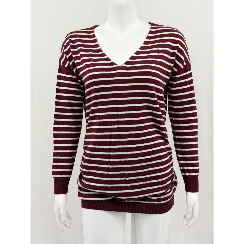 Old Navy Sweater Women Medium Burgundy Marin Berry Striped Maternity V-Neck Knit